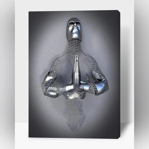 Love Heart 3D Effect Wall Art Canvas Print Abstract Metal Figure Sculpture 12x18